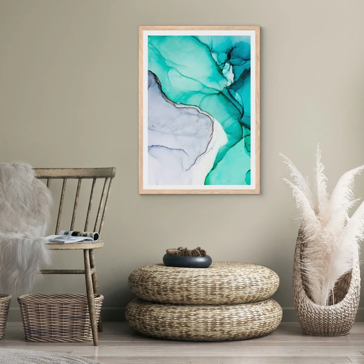 Poster în ramă de stejar deschis - Studiu în turcoaz - 50x70 cm