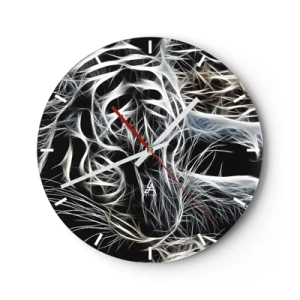 Ceas de perete - Ceas pe sticlă - Vizualizare abstractă a mustăților de pisică în culori neon - 30x30cm - Un studiu al lejerității felinelor - Decorațiune modernă pentru perete pentru living, bucătărie și dormitor ARTTOR