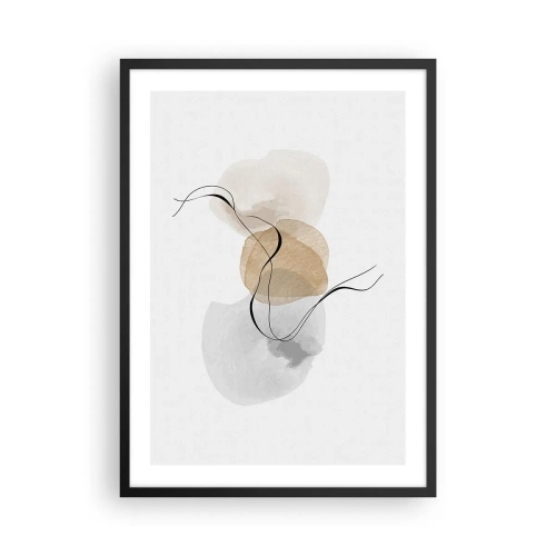 Poster în ramă neagră - O compoziție abstractă în culori neutre cu linii delicate. - 50x70cm - Mărgele de aer - Decorațiune modernă pentru perete pentru living și dormitor ARTTOR
