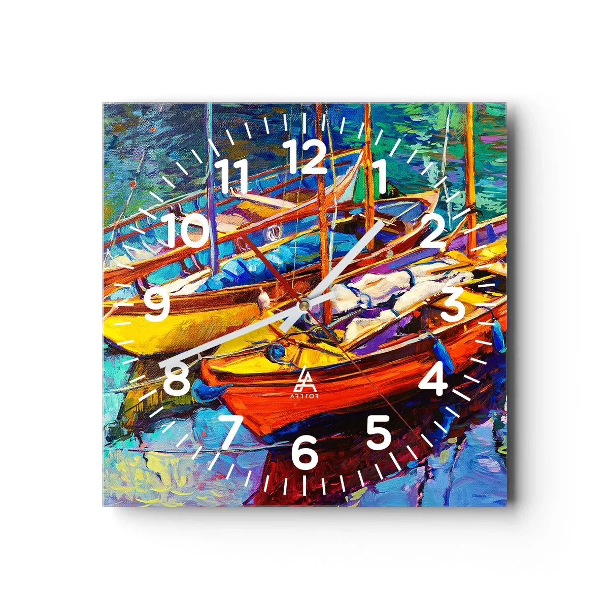 Ceas de perete - Ceas pe sticlă - Pe o apă plină de culoare - 30x30 cm