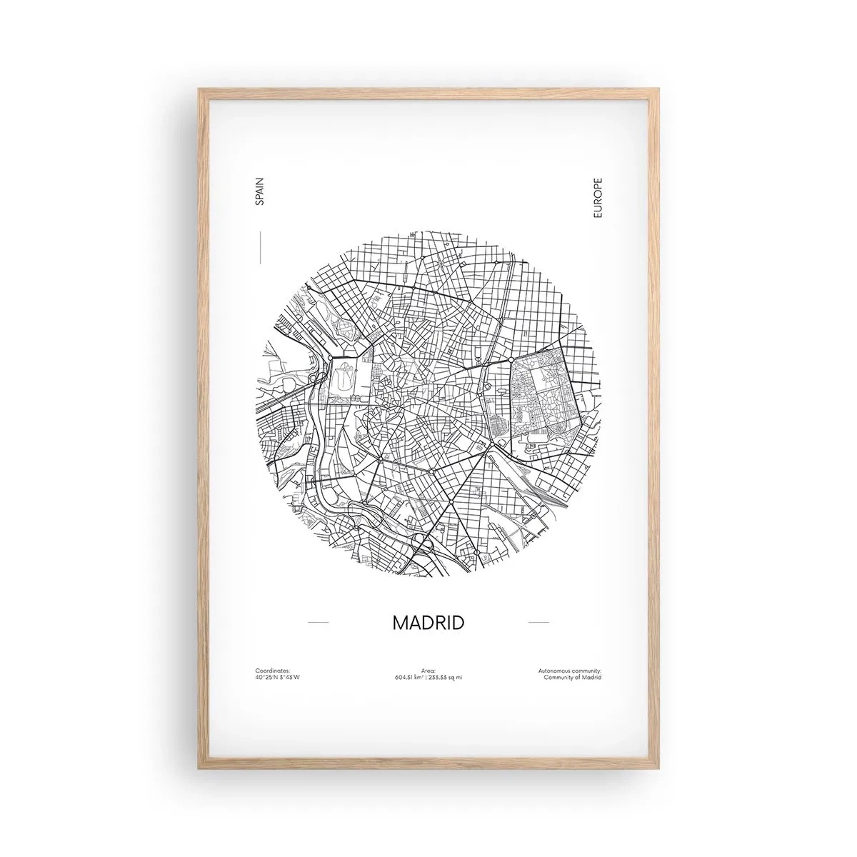 Poster în ramă de stejar deschis - Anatomia Madridului - 61x91 cm