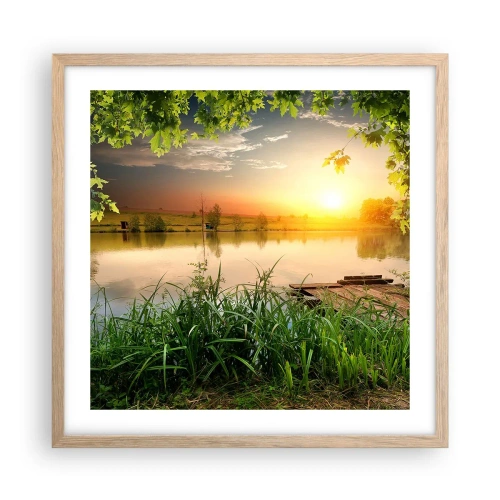 Poster în ramă de stejar deschis - Peisaj într-un cadru verde - 50x50 cm