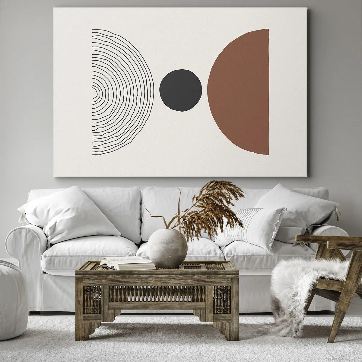 Tablou pe pânză Canvas - Figuri geometrice abstracte în culori calde - 70x50cm - În centrul atenției - Decorațiune modernă pentru perete pentru living și dormitor ARTTOR
