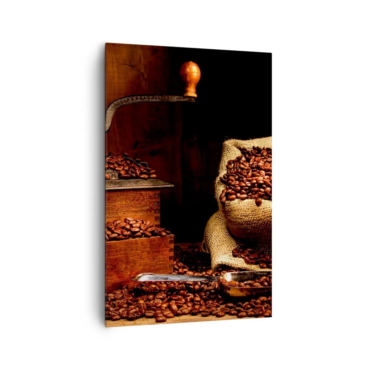 Tablou pe pânză - Natură moartă cu boabe de cafea și măcinător - 80x120 cm