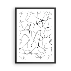 Poster în ramă neagră - Linii negre abstracte pe fundal alb - 50x70cm - Căile vieții, căile destinului - Decorațiune modernă pentru perete pentru living și dormitor ARTTOR