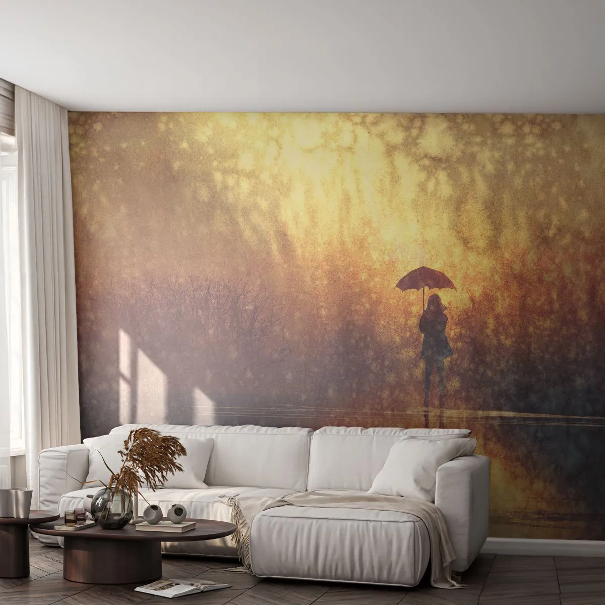 Tapet Standard Eco - Simt că cineva se uită la mine - Abstracția, Femeie, Plimbare in ploaie - 400x280 cm