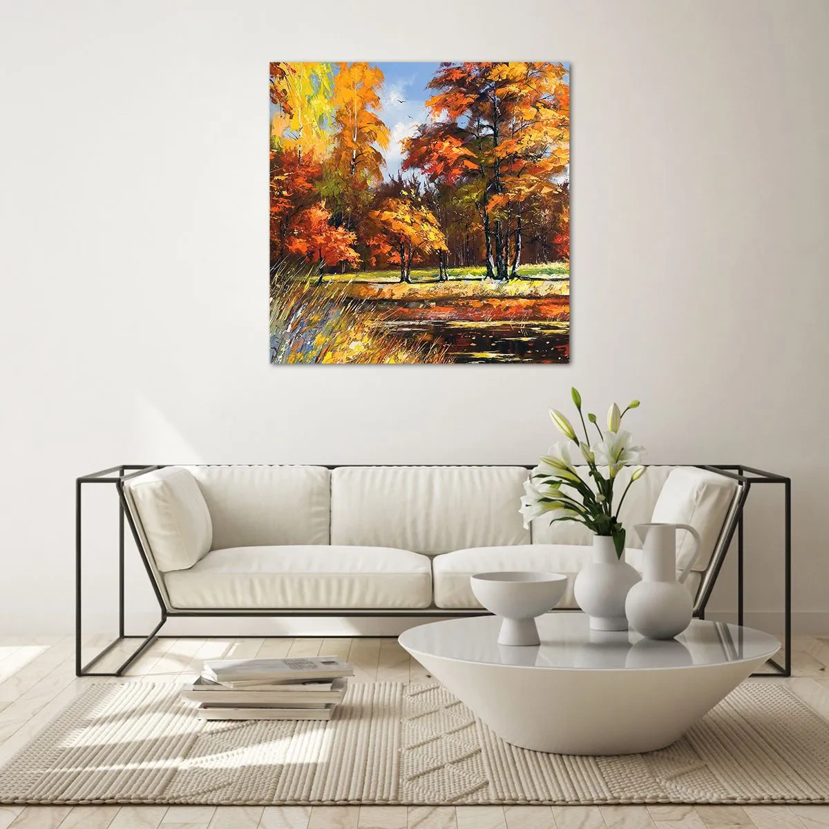 Tablou pe sticlă - Peisaj în aur și bronz - 40x40 cm