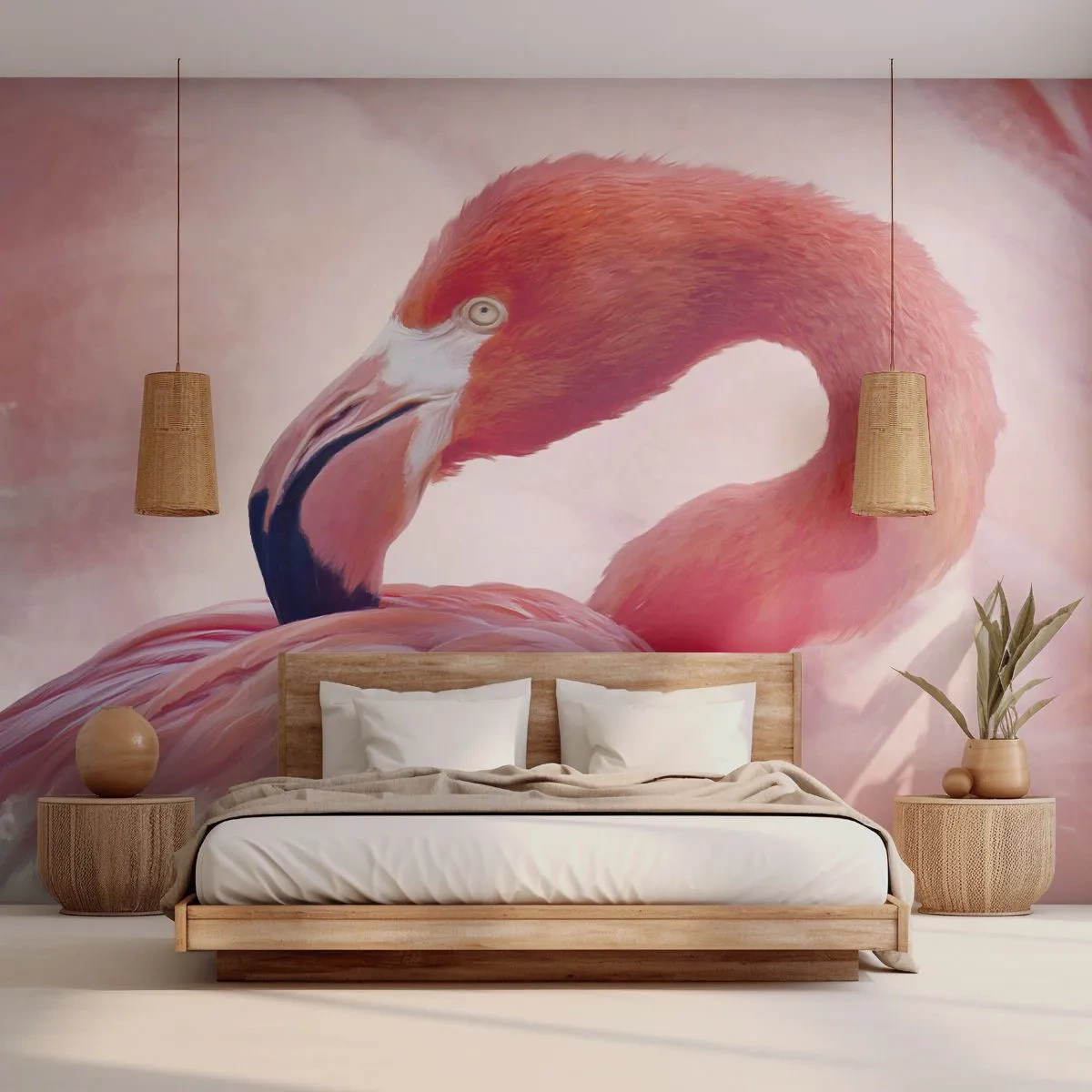 Tapet Premium Sand - Frumusețea păsărilor - Flamingo, Pasăre, Natură - 350x256 cm