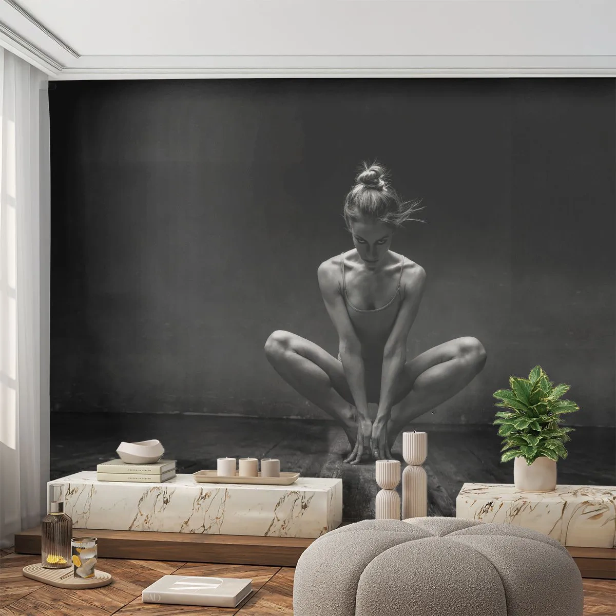 Tapet Premium Sand - Energie de dans concentrată - Dansator, Femeie, alb-negru - 350x256 cm