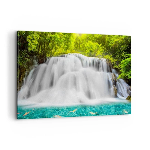 Tablou pe pânză - O cascadă spumoasă de la verde la azur - 120x80 cm