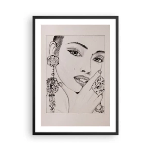 Poster în ramă neagră - Schiță a unei femei purtând bijuterii fermecătoare - 50x70cm - Cea mai frumoasă bijuterie - Decorațiune modernă pentru perete pentru living și dormitor ARTTOR