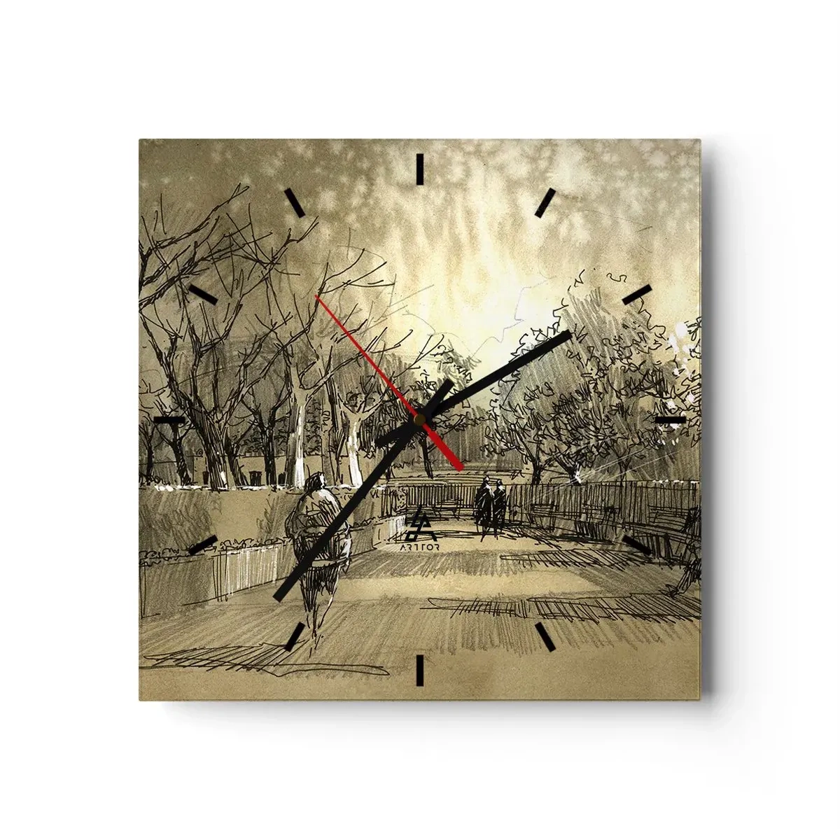 Ceas de perete - Ceas pe sticlă - Un moment reținut cu pene - 40x40 cm