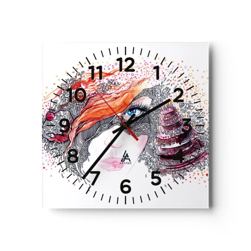 Ceas de perete - Ceas pe sticlă - Cu ea fiecare zi e o sărbătoare - 30x30 cm