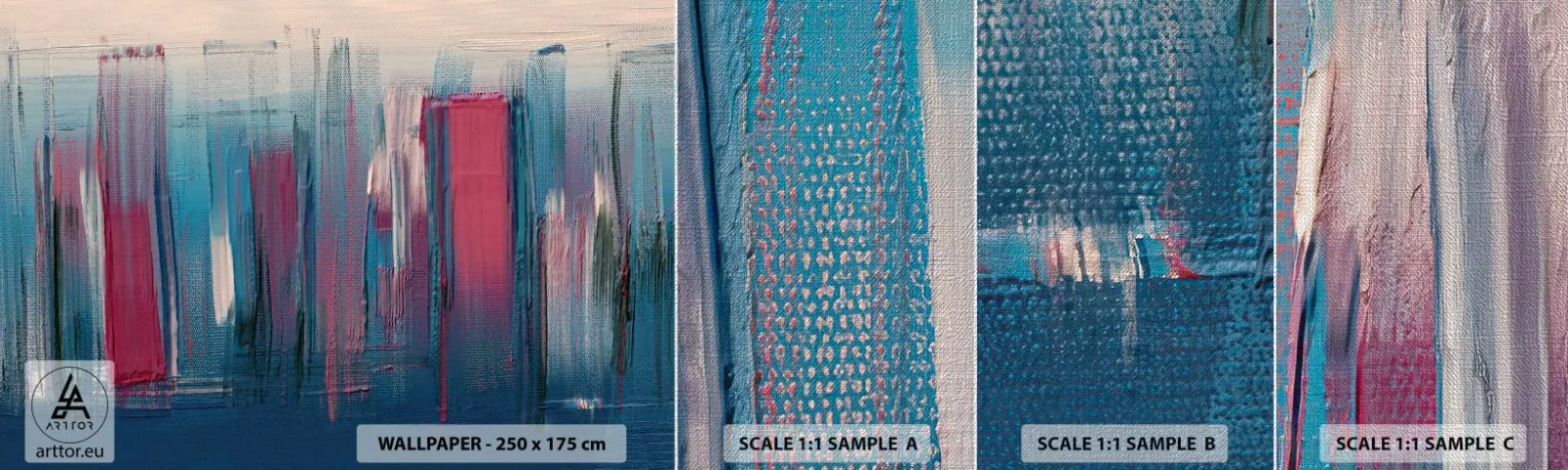 Mostră tapet Premium Canvas - Compoziție verticală în albastru și roșu - Bucată, Abstracția, A picta - 100x30 cm