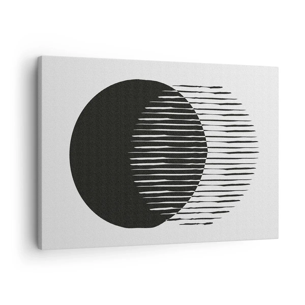 Tablou pe pânză Canvas - Două cercuri suprapuse cu linii albe și negre - 70x50cm - Alter ego-ul său - Decorațiune modernă pentru perete pentru living și dormitor ARTTOR