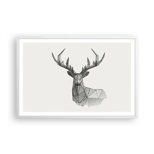 Poster în ramă albă - Cerb în stil cubist - 91x61 cm