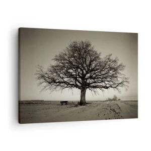 Tablou pe pânză Canvas - Un copac singuratic într-un câmp sepia - 70x50cm - De aici până în veșnicie - Decorațiune modernă pentru perete pentru living și dormitor ARTTOR