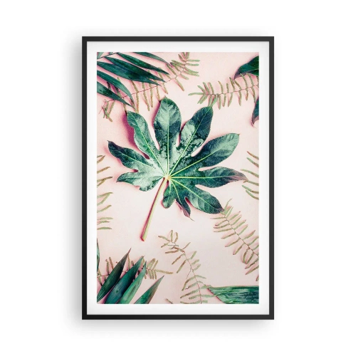 Poster în ramă neagră - Studiu de verdeață pe un fundal roz - 61x91 cm