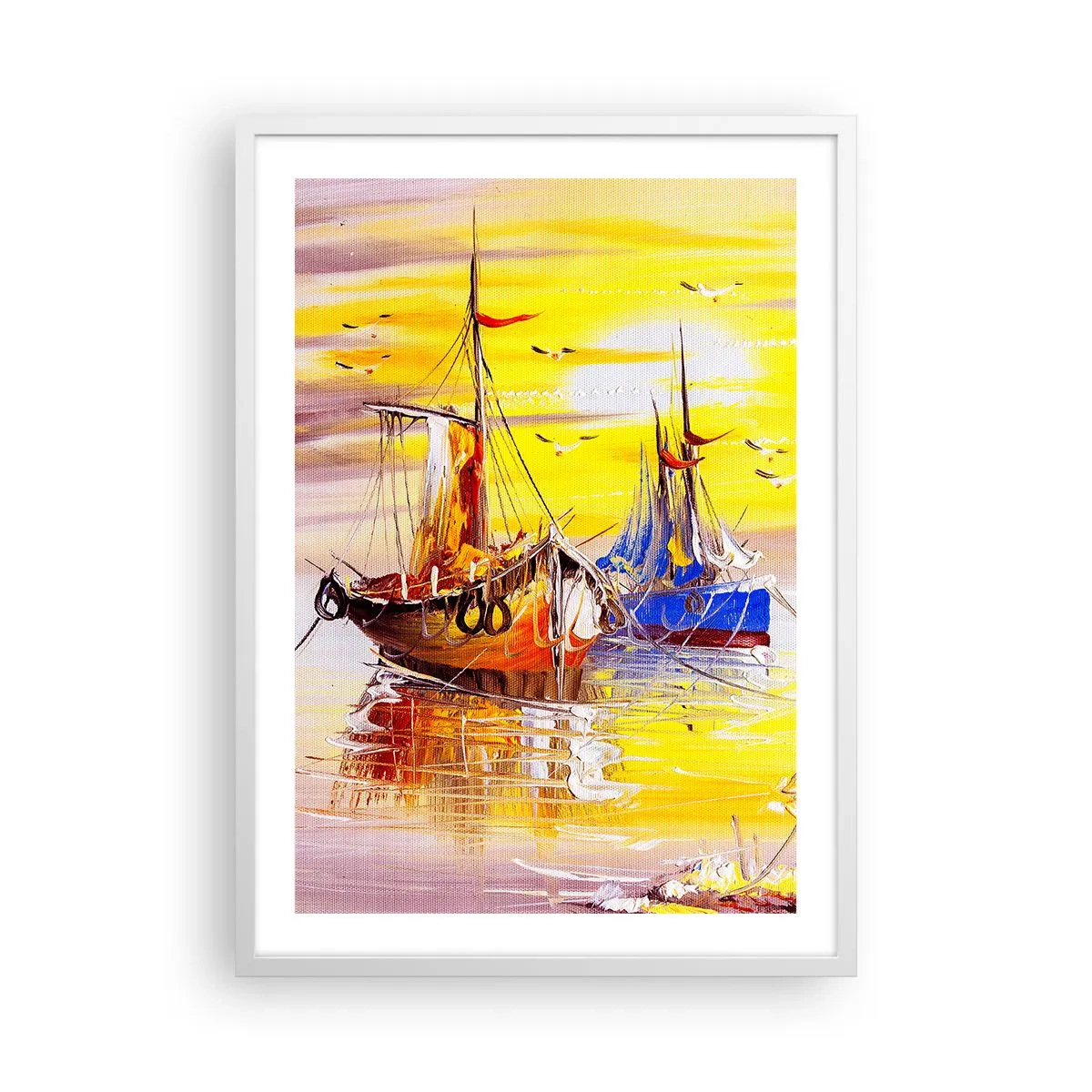 Poster în ramă albă - O binemeritată odihnă în port - 50x70 cm