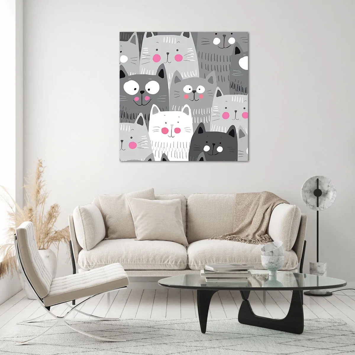 Tablou pe sticlă - Lumea felină - 70x70 cm