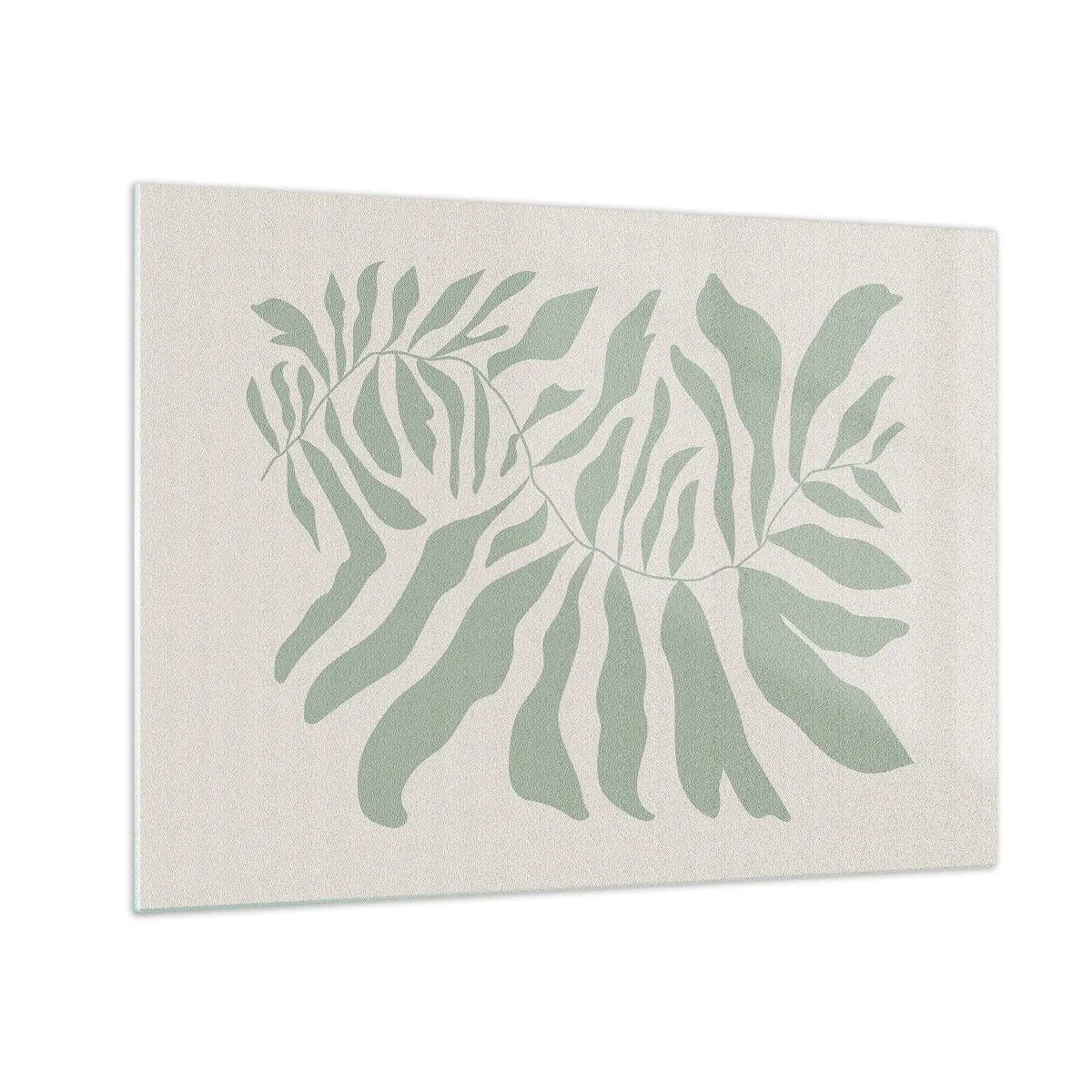 Tablou pe sticlă - O ramură de smarald cu forme organice pe un fundal deschis - 70x50cm - Ramura de smarald - Decorațiune modernă pentru perete pentru living și dormitor ARTTOR