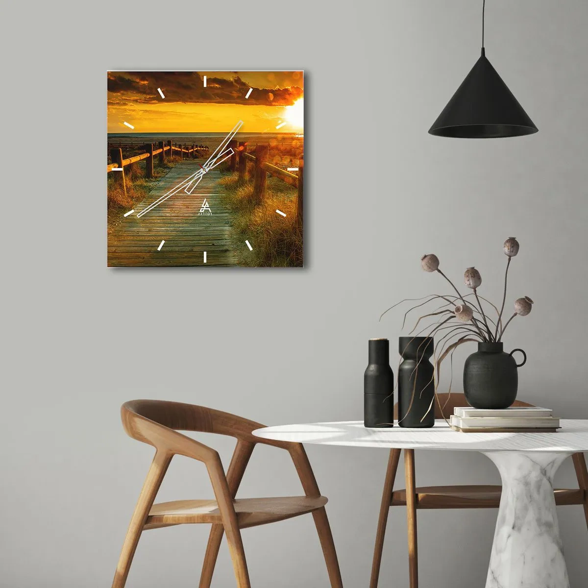 Ceas de perete - Ceas pe sticlă - Scăldat în aur vechi - 40x40 cm