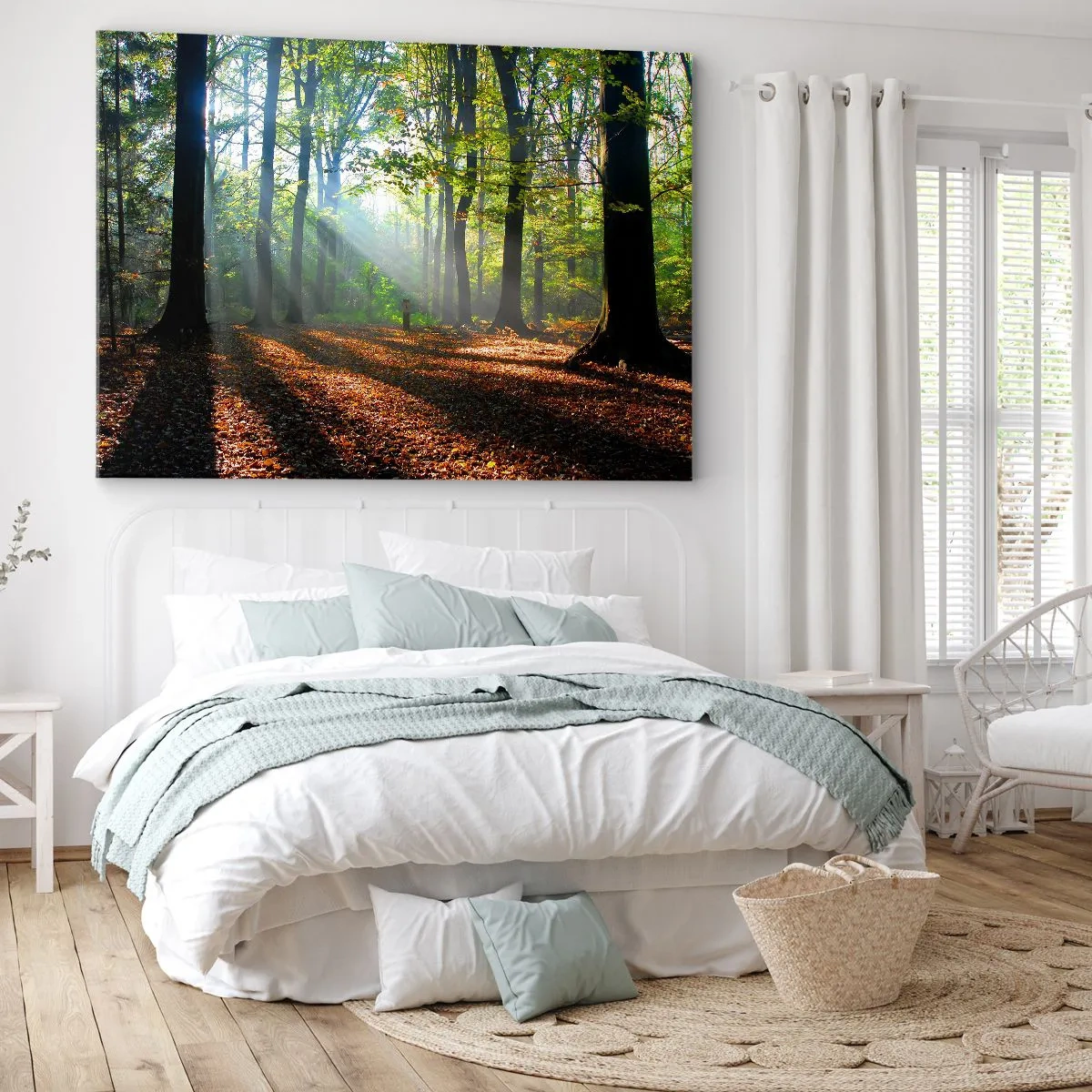 Tablou pe pânză Canvas - O poiană de pădure luminată de razele soarelui - 70x50cm - Străluciri și umbre - Decorațiune modernă pentru perete pentru living și dormitor ARTTOR