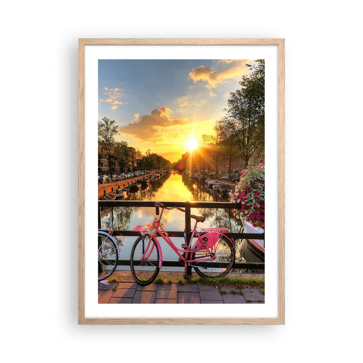 Poster în ramă de stejar deschis - Dimineața de primăvară în Amsterdam - 50x70 cm