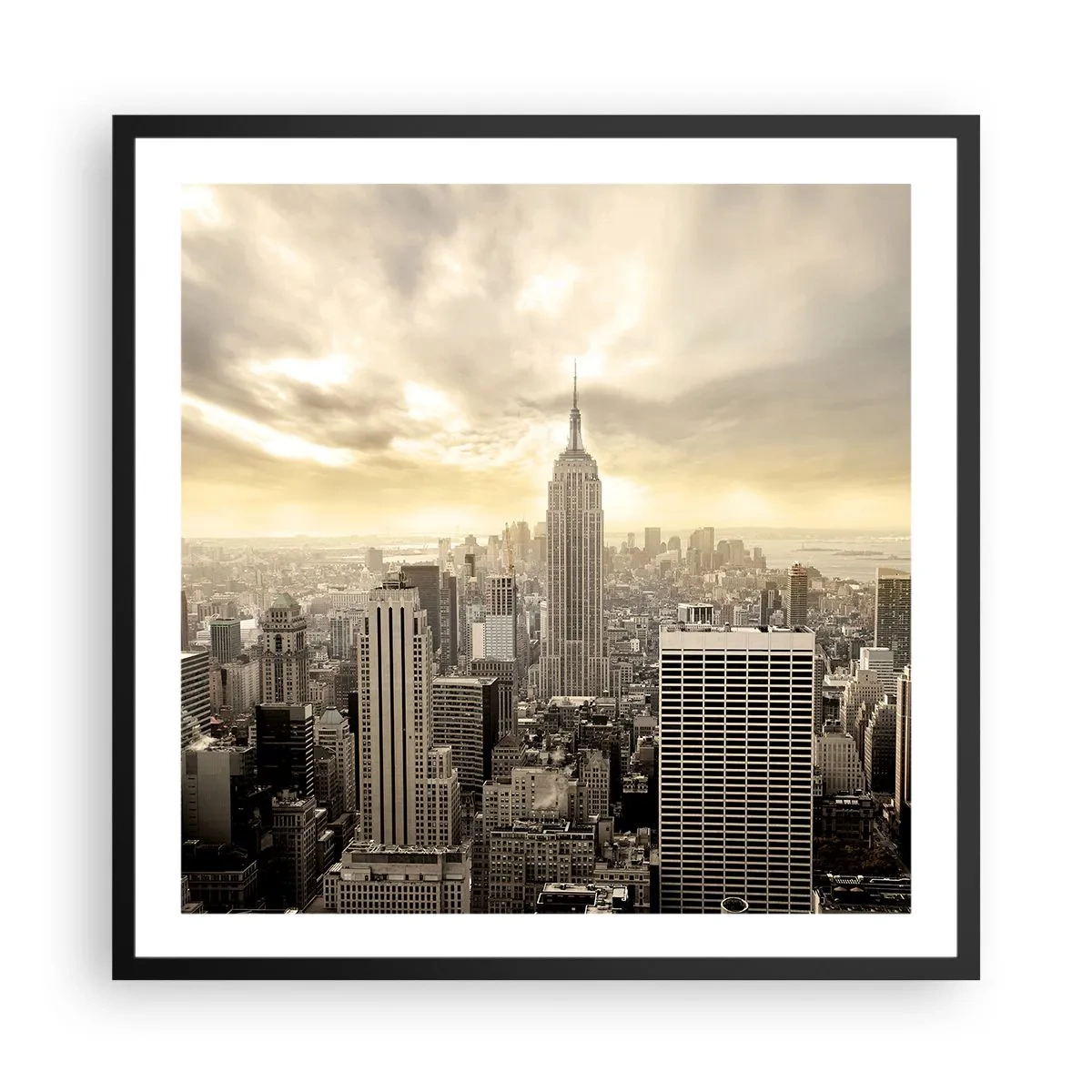 Poster în ramă neagră - New York țesut din gri - 60x60 cm