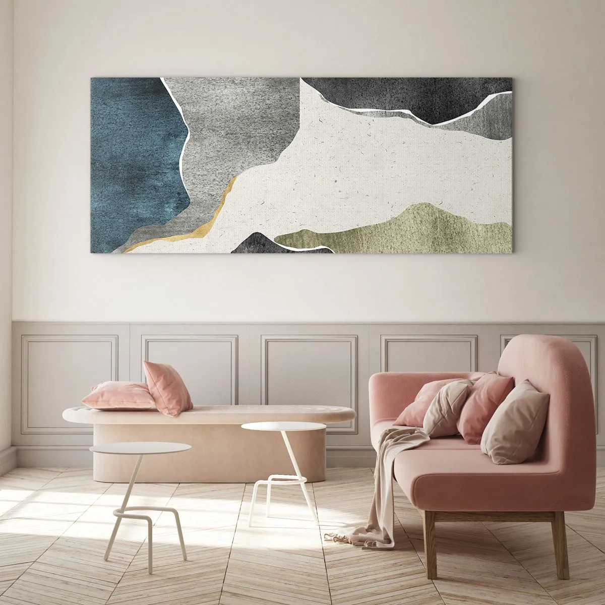 Tablou pe sticlă - Compoziție mozaic cu fir de aur - 160x50 cm