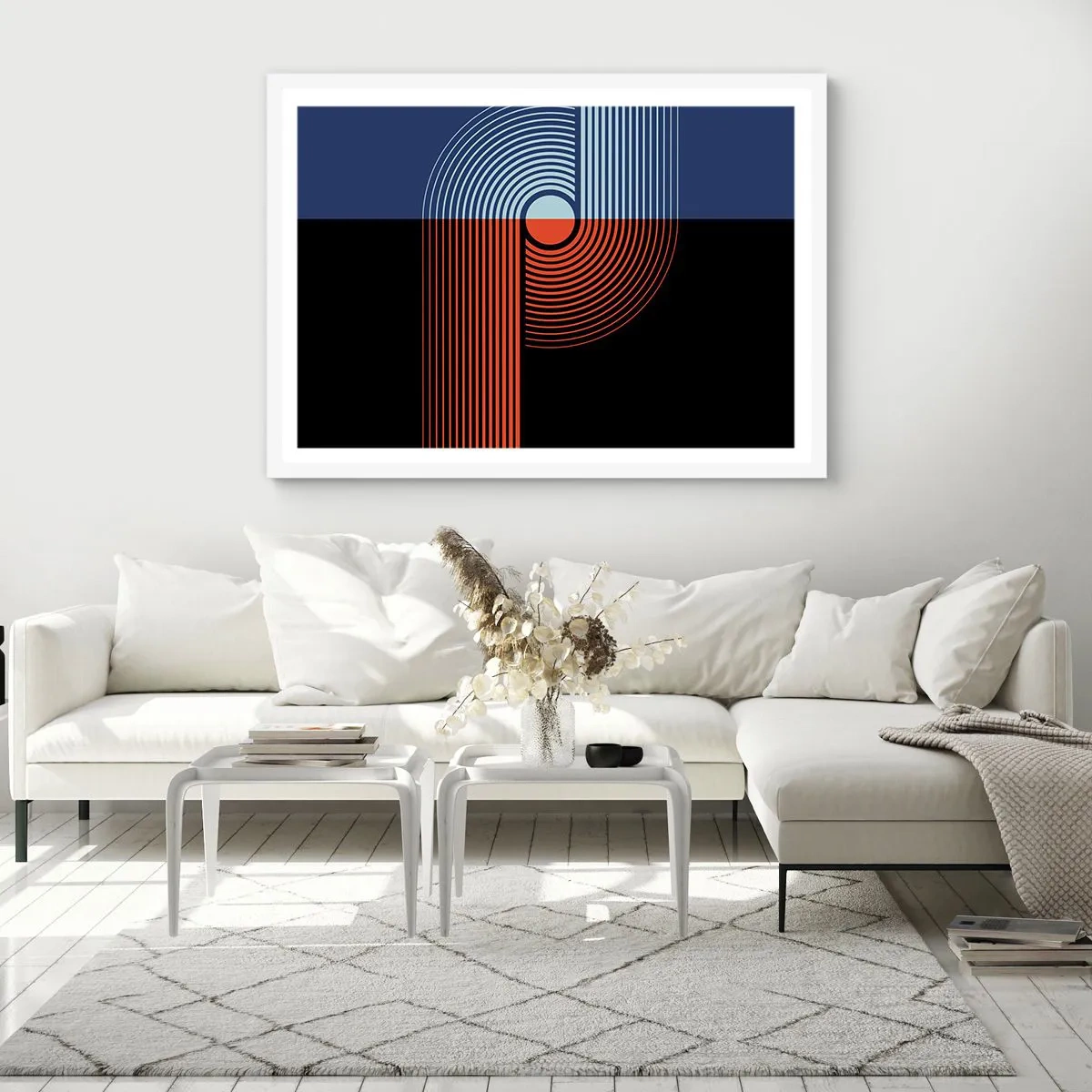 Poster în ramă albă - Într-o îmbrăţişare geometrică - 70x50 cm