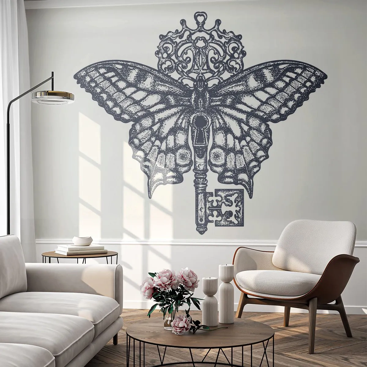 Fototapetă personalizată Standard Eco - Toate secretele inimii - Abstracția, Fluture, Cheie