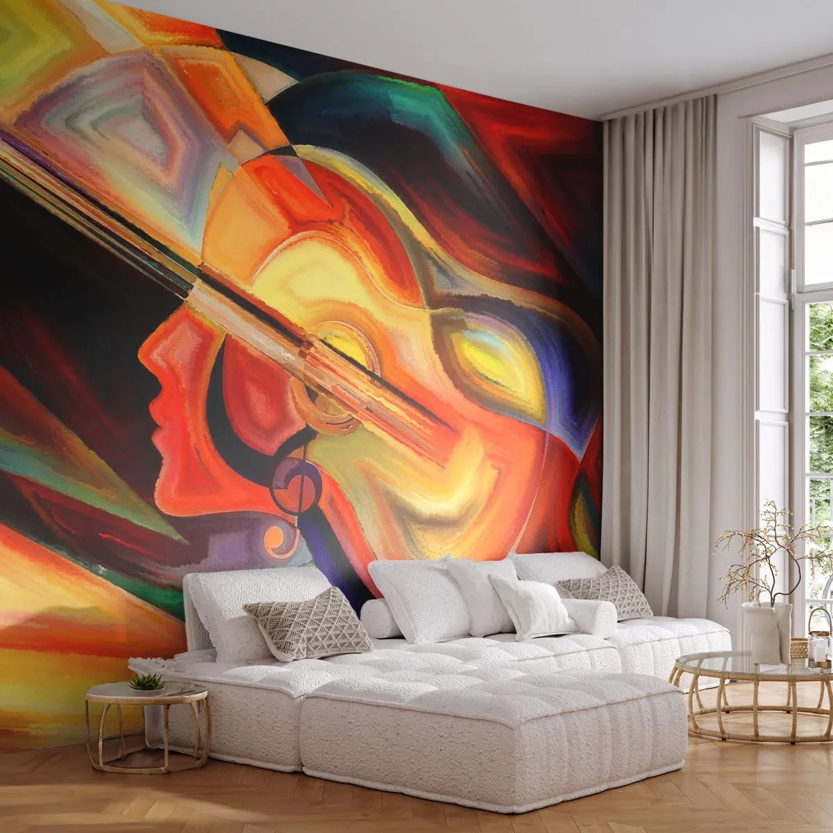 Tapet Autoadeziv Deluxe Sticker - Și totul merge bine - Abstracția, Chipul de femeie, Vioară - 250x175 cm