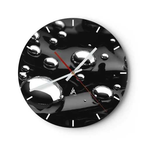 Ceas de perete - Ceas pe sticlă - Fundal negru cu picături de apă strălucitoare - 30x30cm - Din adâncurile negre - Decorațiune modernă pentru perete pentru living, bucătărie și dormitor ARTTOR