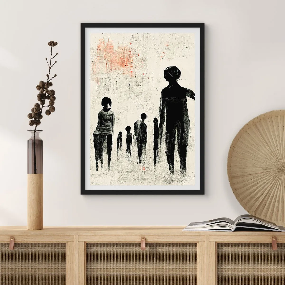 Poster în ramă neagră - Ilustrație abstractă a unei figuri în culori monocromatice - 50x70cm - Împotriva singurătății - Decorațiune modernă pentru perete pentru living și dormitor ARTTOR