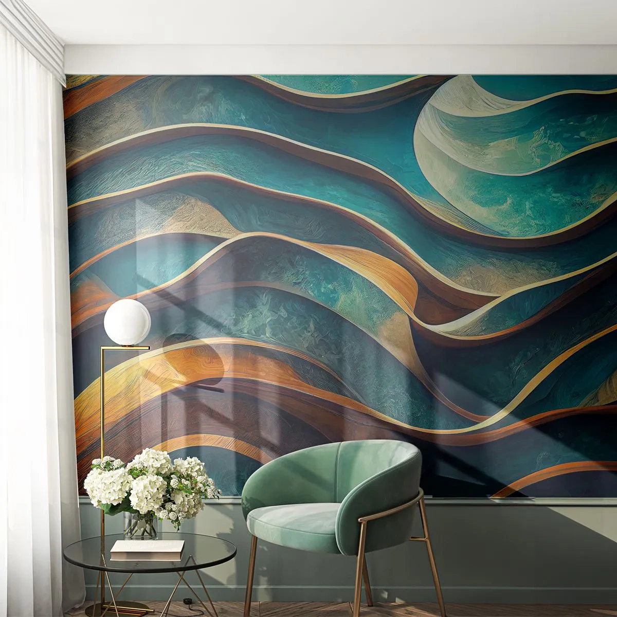 Tapet Autoadeziv Deluxe Sticker - Meandre de albastru - Valuri, Abstracția, Tridimensional - 150x105 cm
