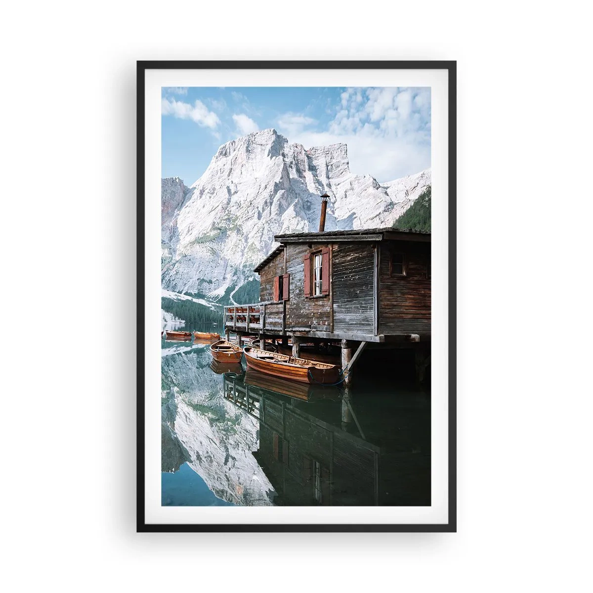 Poster în ramă neagră - Dimineață cristalină de munte - 61x91 cm