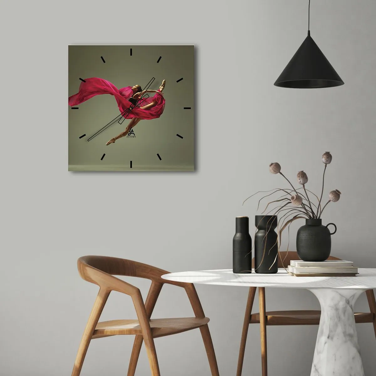 Ceas de perete - Ceas pe sticlă - Flacără dansatoare - 30x30 cm