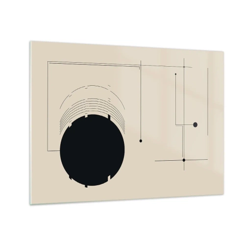 Tablou pe sticlă - Compoziție abstractă cu un cerc negru și linii geometrice - 70x50cm - Compoziție flexibilă și dinamică - Decorațiune modernă pentru perete pentru living și dormitor ARTTOR
