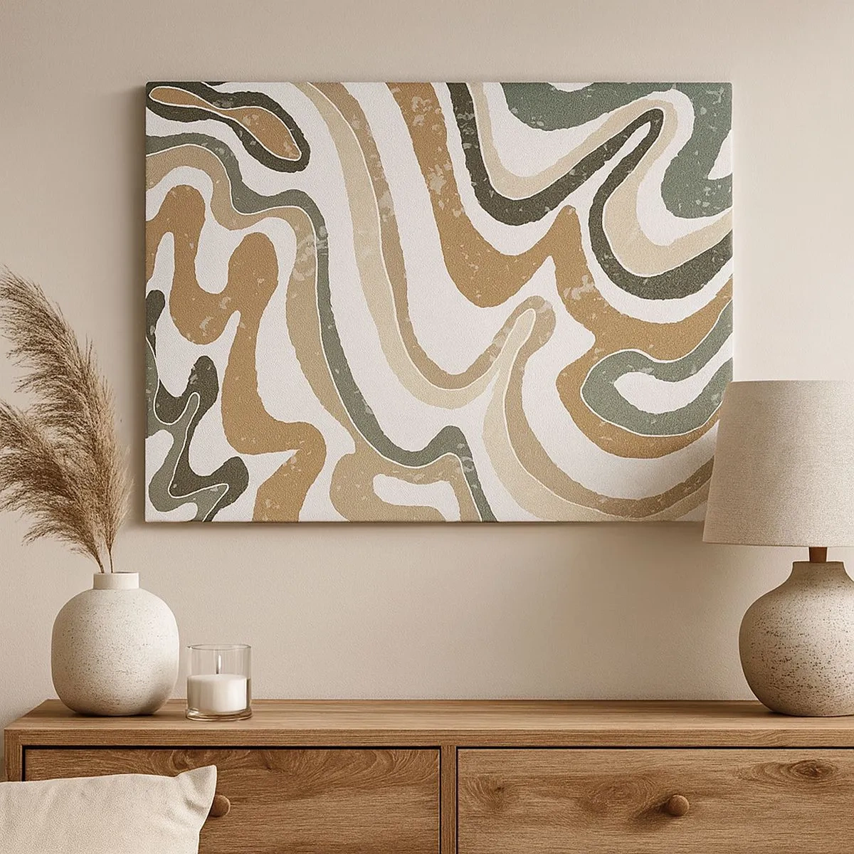 Tablou pe pânză Canvas - Modele pământii în nuanțe de maro și verde - 70x50cm - Meandrele culorilor pământului - Decorațiune modernă pentru perete pentru living și dormitor ARTTOR