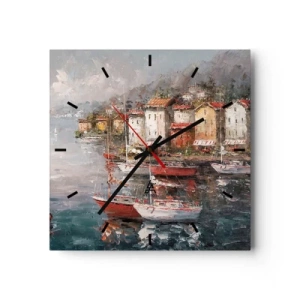 Ceas de perete - Ceas pe sticlă - Portul romantic - 30x30 cm