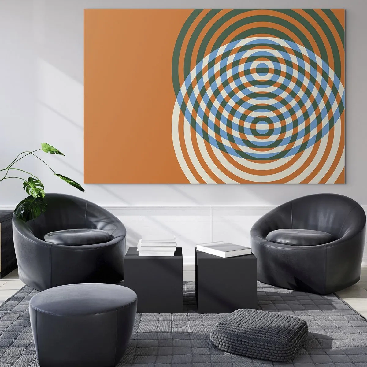 Tablou pe sticlă - Grafică geometrică abstractă cu cercuri concentrice - 70x50cm - Variație circulară abstractă - Decorațiune modernă pentru perete pentru living și dormitor ARTTOR