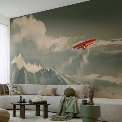 Tapet Premium Sand - Un pionier neînfricat - Abstracția, Avion, Peisaj montan - 300x210 cm