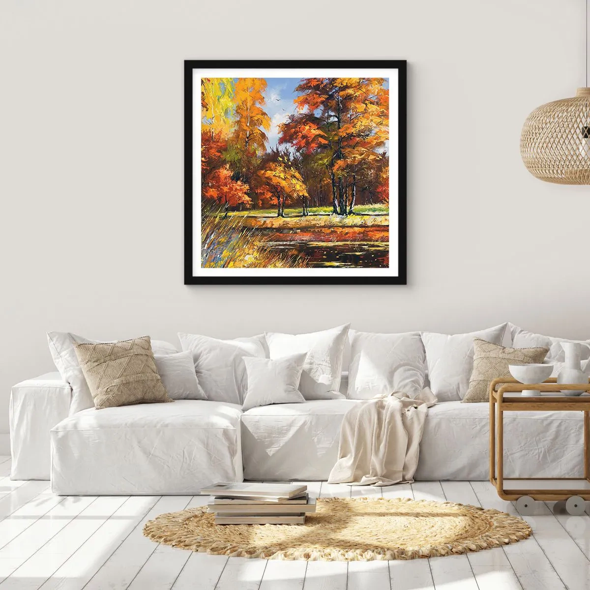 Poster în ramă neagră - Peisaj în aur și bronz - 30x30 cm