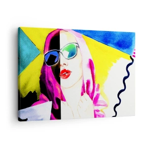 Tablou pe pânză Canvas - Portret colorat al unei femei purtând ochelari de soare - 70x50cm - Nu sunt albă și nu sunt neagră - Decorațiune modernă pentru perete pentru living și dormitor ARTTOR
