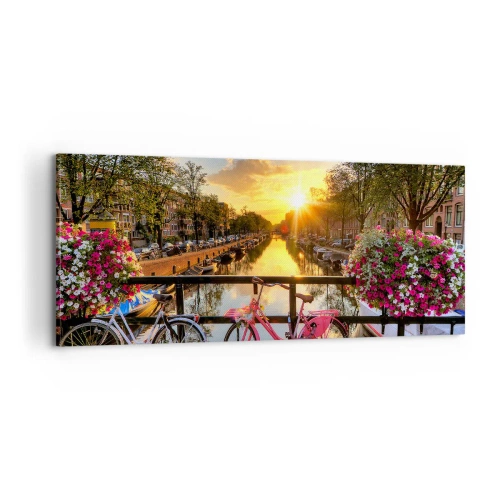 Tablou pe pânză - Dimineața de primăvară în Amsterdam - 100x40 cm