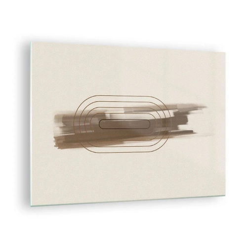 Tablou pe sticlă - Abstracție în nuanțe de maro cu un model minimalist - 70x50cm - O adiere de gri - Decorațiune modernă pentru perete pentru living și dormitor ARTTOR