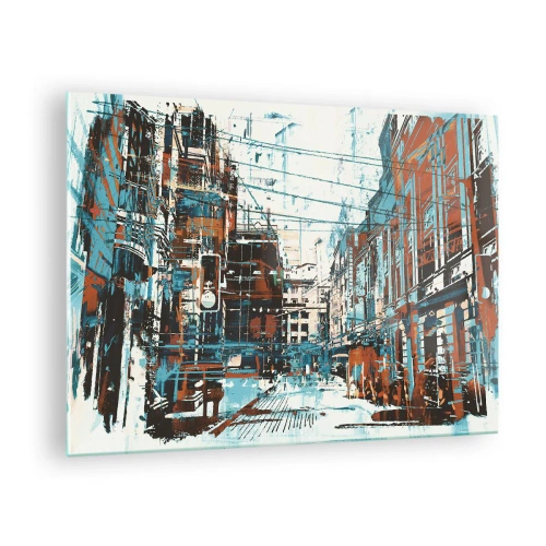 Tablou pe sticlă - O stradă pitorească a orașului, într-un stil artistic și uzat - 70x50cm - Un traseu printr-un oraș binecunoscut - Decorațiune modernă pentru perete pentru living și dormitor ARTTOR