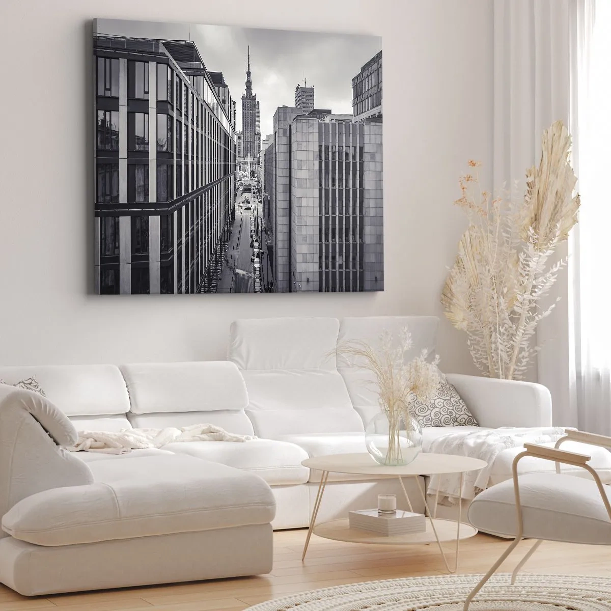 Tablou pe pânză Canvas - Panoramă a Varșoviei cu vedere la Palatul Culturii și clădirile din jur - 70x50cm - Vale citadină din Varșovia - Decorațiune modernă pentru perete pentru living și dormitor ARTTOR