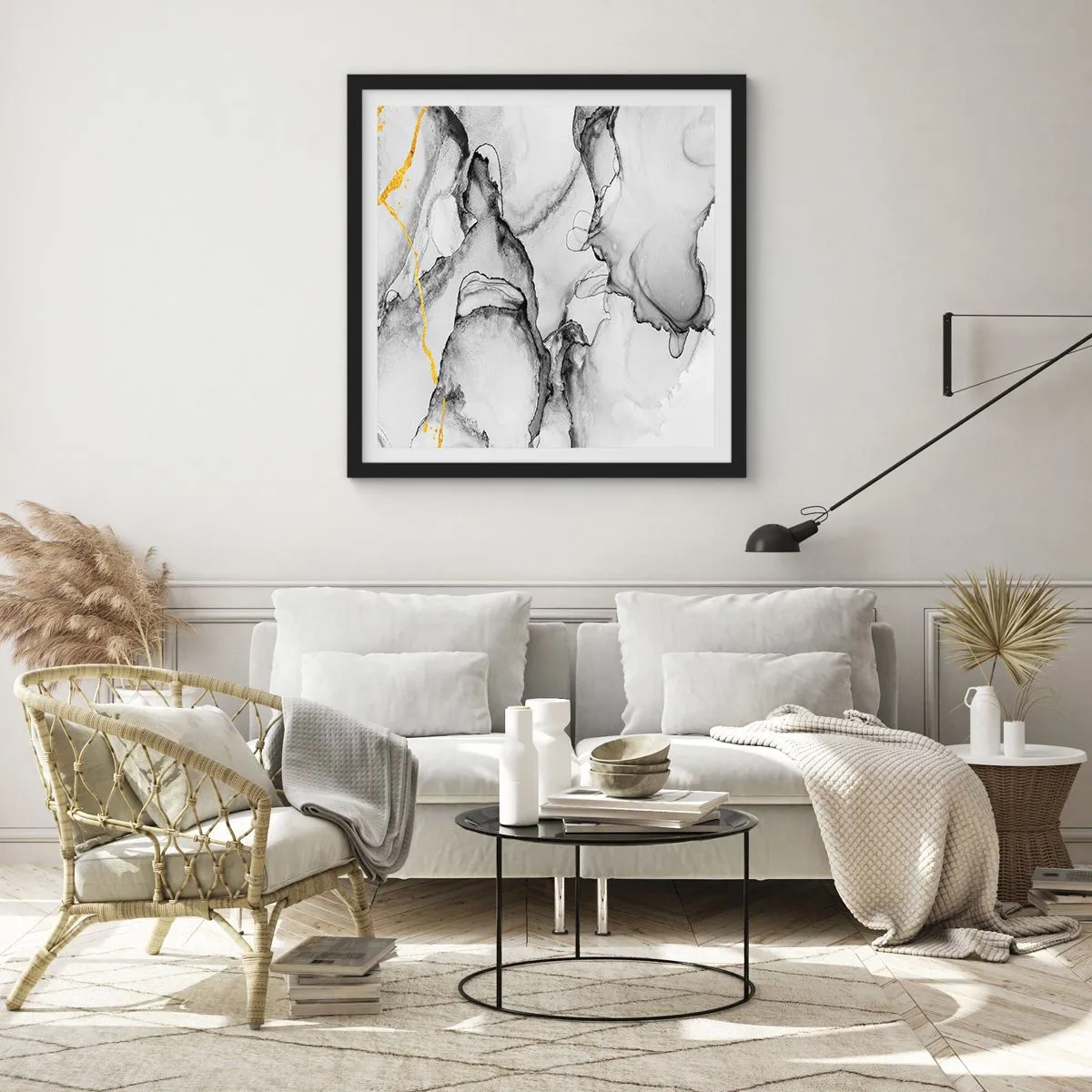 Poster în ramă neagră - Compoziție cu motiv auriu - 30x30 cm